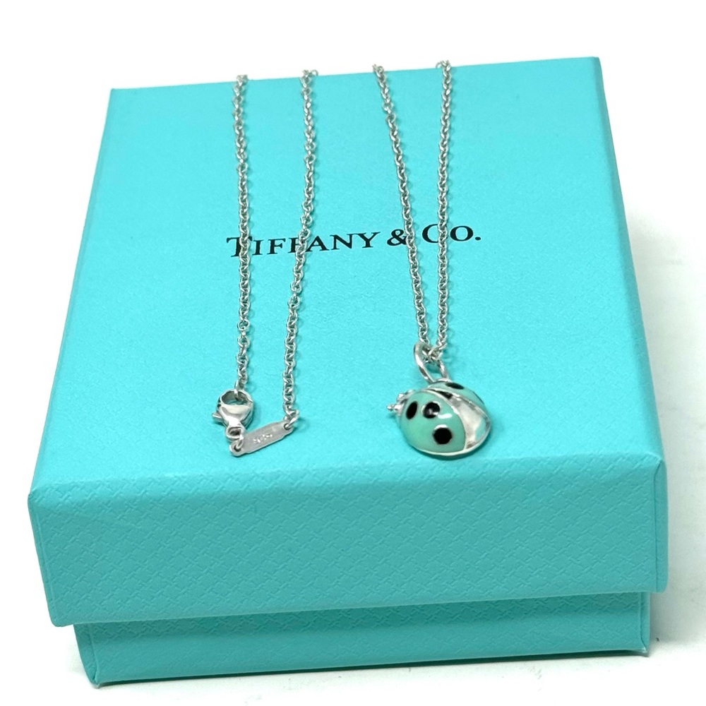 Authentic Tiffany & co. Enamel Blue / Black Lady Bug Pendant Necklaces. - Picture 6 of 12